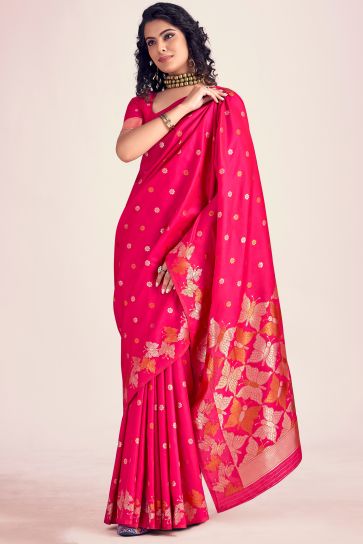 Rani Color Glorious Printed Banarasi Style Silk Saree
