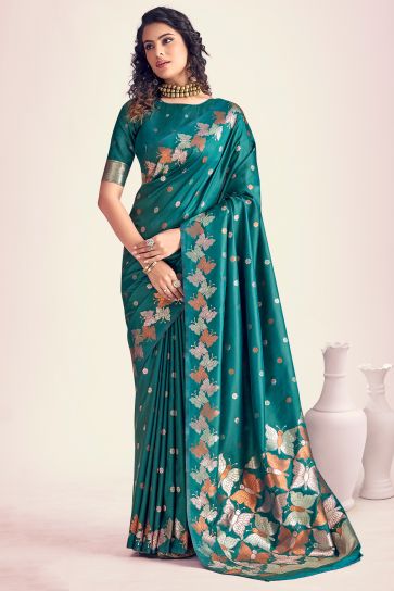 Ingenious Printed Green Color Banarasi Style Silk Saree