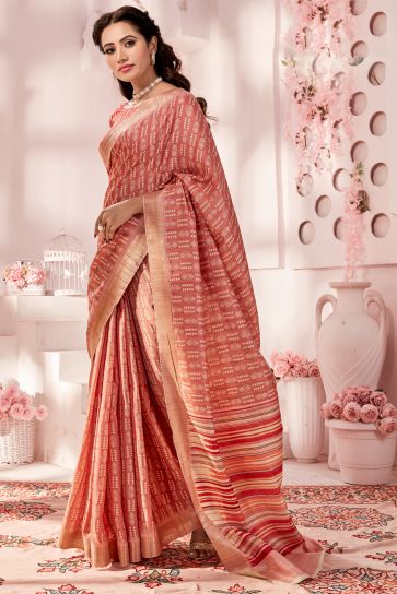 Orange Color Fancy Fabric Special Handloom Printed Saree