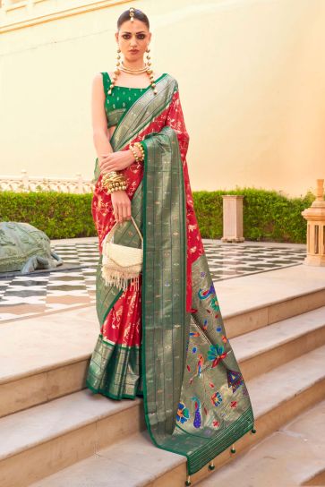 Marvellous Paithini Printed Design On Art Silk Fabric Saree In Maroon Color