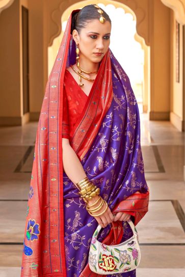 Mesmeric Red Color Embroidered Work On Saree In Silk Fabric
