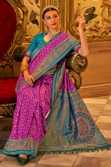Glamorous Purple Color Weaving Designs Banarasi Silk Saree