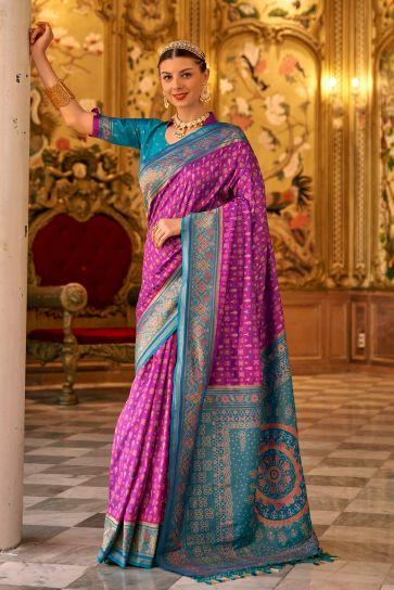 Glamorous Purple Color Weaving Designs Banarasi Silk Saree