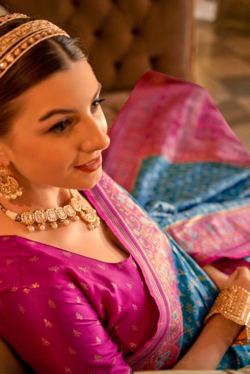 Blue Color Glorious Weaving Designs Banarasi Silk Saree