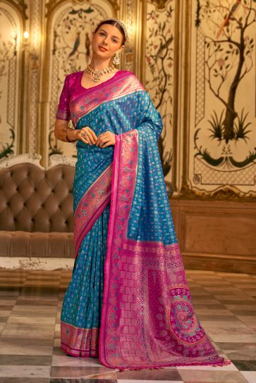 Blue Color Glorious Weaving Designs Banarasi Silk Saree
