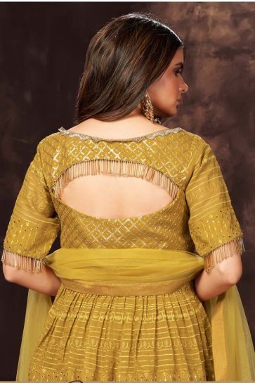 Mustard Color Party Wear Georgette Fabric Readymade Salwar Suit With Intricate Sequins Work