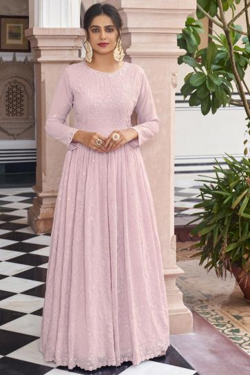 Pink Color Appealing Embroidered Georgette Readymade Anarkali Suit