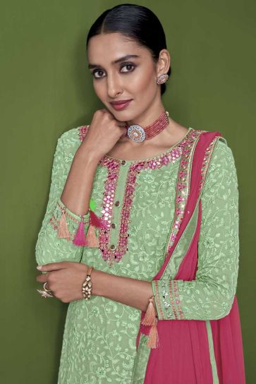 Sea Green Color Function Wear Georgette Fabric Lovely Palazzo Suit