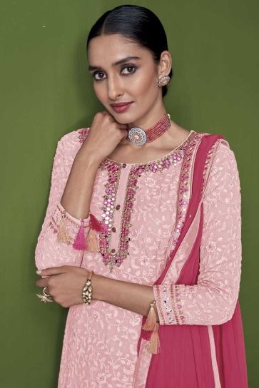 Function Wear Georgette Fabric Pink Color Enticing Palazzo Suit
