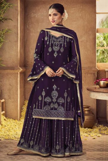 Vartika Singh Purple Color Georgette Fabric Supreme Palazzo Suit