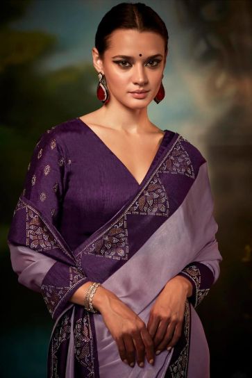 Eugeniya Belousova Lavender Color Inventive Saree In Art Silk Fabric