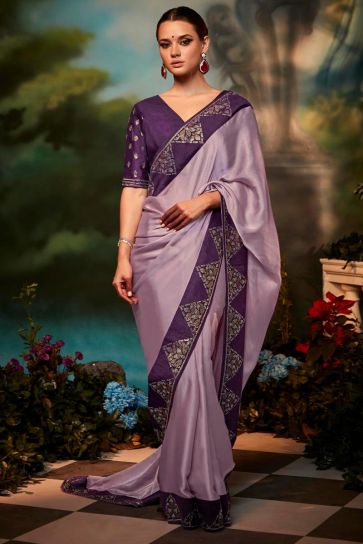 Eugeniya Belousova Lavender Color Inventive Saree In Art Silk Fabric