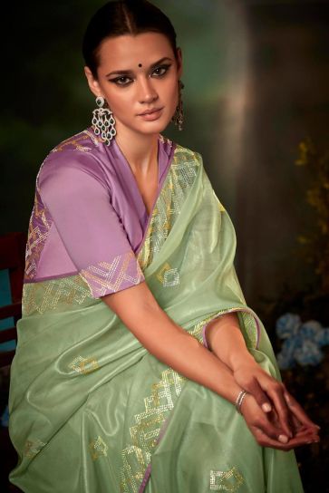 Eugeniya Belousova Sea Green Color Art Silk Fabric Dreamy Saree