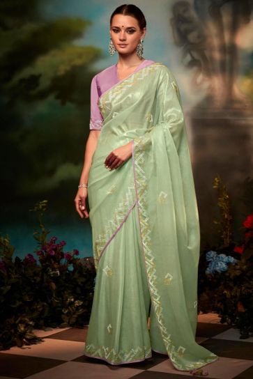 Eugeniya Belousova Sea Green Color Art Silk Fabric Dreamy Saree
