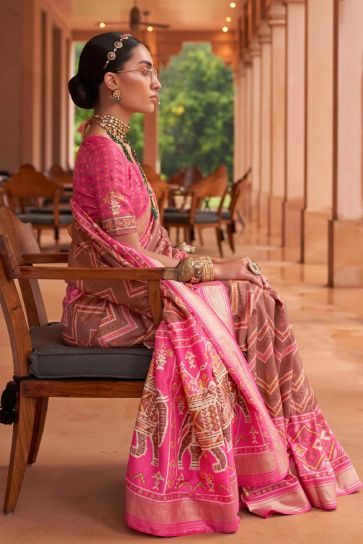 Brown Color Patola Silk Stunning Saree In Function Wear 