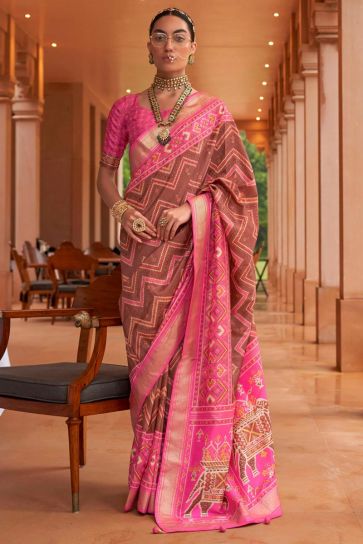 Brown Color Patola Silk Stunning Saree In Function Wear 