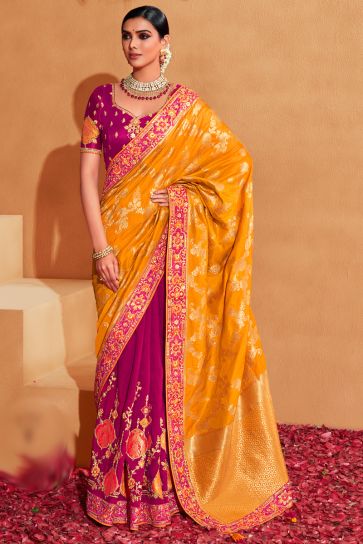 Glamorous Multi Color Embroidered Designs Silk Saree