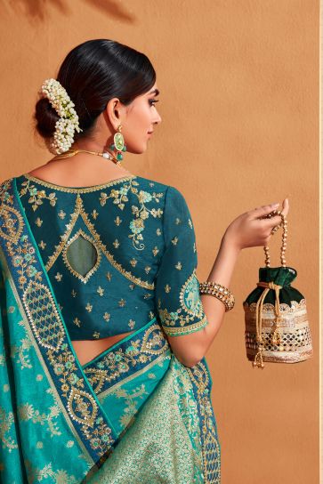 Multi Color Gorgeous Embroidered Designs Silk Saree