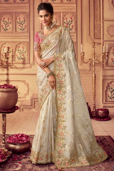 Buy Off white Sarees for Women by Ri-wah Online | Ajio.com-sieuthinhanong.vn