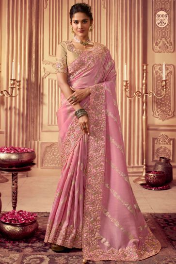 Wonderful Georgette Fabric Party Style Saree In Pink Color