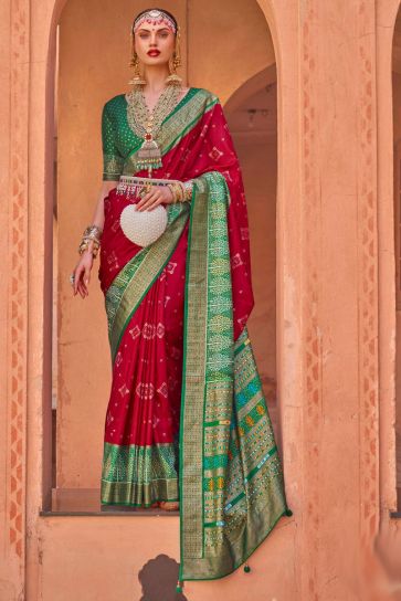Classic Art Silk Fabric Casual Patola Saree in Red Color