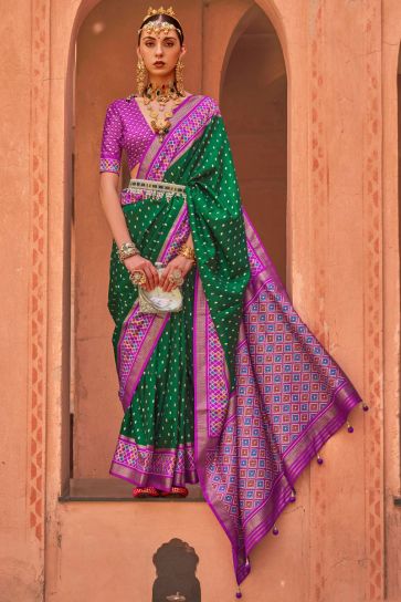 Green Color Lavish Art Silk Fabric Casual Patola Saree