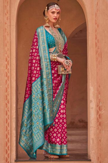 Rani Color Beautiful Art Silk Fabric Casual Patola Saree
