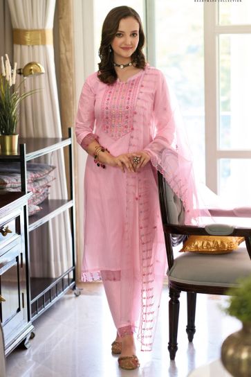 Pink Color Casual Cotton Beautiful Embroidered Readymade Salwar Suit