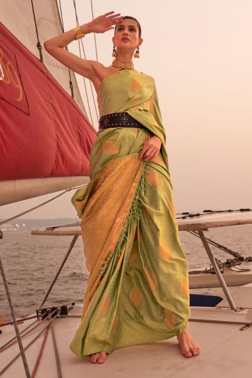 Gorgeous Weaving Work Art Silk Sea Green Color Function Saree
