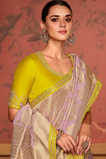 Lavender Color Dola Silk Fabric Weaving Work Festive Wear Fancy Saree