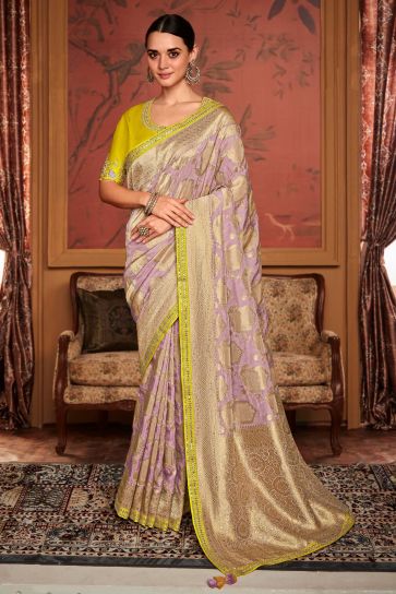 Lavender Color Dola Silk Fabric Weaving Work Festive Wear Fancy Saree