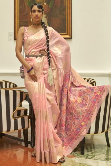 Art Silk Fabric Pink Color Weaving Work Festive Wear Trendy Saree