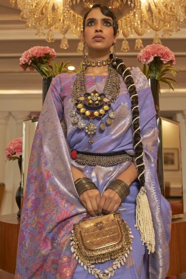 Weaving Work Art Silk Fabric Sangeet Wear Lavender Color Designer Saree