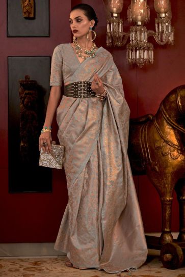 Art Silk Fabric Weaving Work Rich Light Cyan Color Festive Wear Trendy Saree With Same Color Blouse