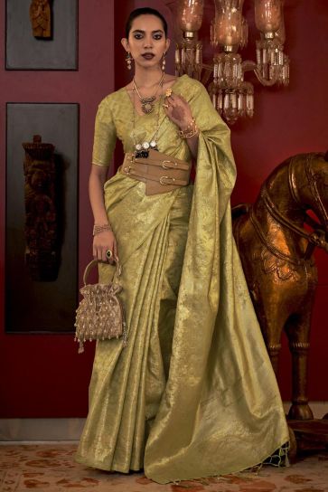 Astonishing Green Color Art Silk Fabric Weaving Work Sangeet Wear Designer Saree With Same Color Blouse