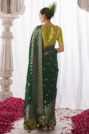 Dark Green Color Glorious Art Silk Saree With Weaving Work