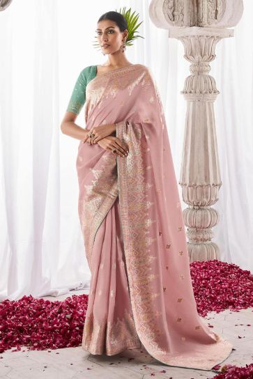 Delicate Pink Color Weaving Work Art Silk Saree