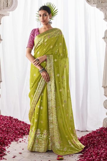Green Color Exquisite Weaving Work Art Silk Saree