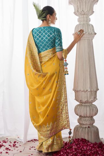 Alluring Yellow Color Weaving Work Art Silk Saree