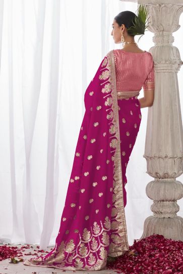 Magenta Color Weaving Work Graceful Art Silk Saree