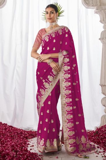 Magenta Color Weaving Work Graceful Art Silk Saree