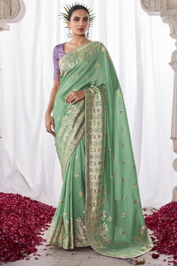 Sea Green Color Gorgeous Art Silk Saree With Weaving Work