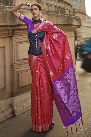 Beguiling Rani Color Art Silk Fabric Weaving Work Saree