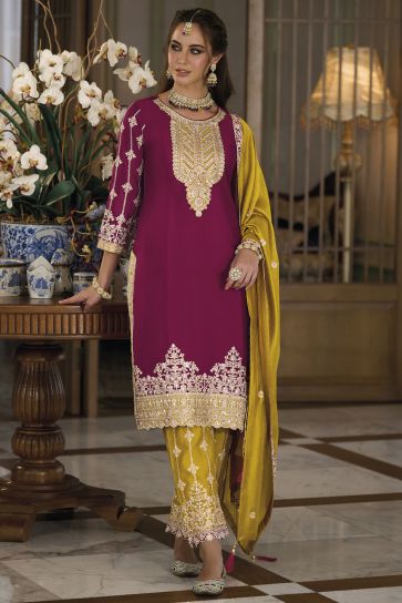 Rani Color Embroidered Art Silk Fabric Readymade Designer Salwar Kameez