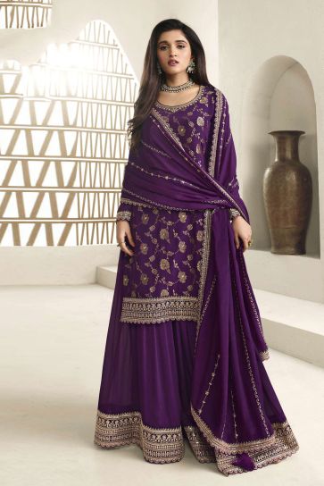 Nidhi shah Purple Color Viscose Fabric Gorgeous Jacquard Weaving Palazzo Suit