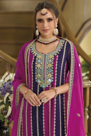 Blazing Purple Color Function Wear Organza Fabric Readymade Salwar Suit