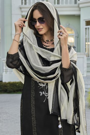 Blazing Black Color Sangeet Wear Organza Fabric Readymade Salwar Suit