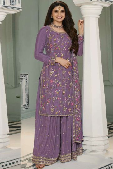 Prachi Desai Dazzling Viscose Fabric Lavender Color Palazzo Suit