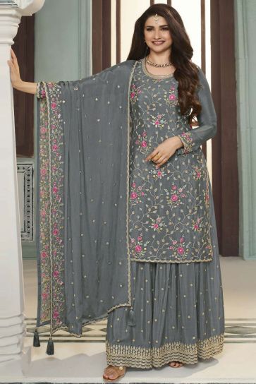 Prachi Desai Radiant Grey Color Viscose Fabric Palazzo Suit