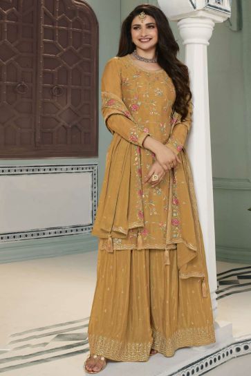 Prachi Desai Viscose Fabric Mustard Color Excellent Palazzo Suit